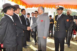 Governor of Arunachal Pradesh Lt. Gen (Retd) Nirbhay Sharma meeting Ex-Servicemen in the �At Home� function at Raj Bhawan, Itanagar on 26th January 2015